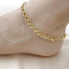 Oro Laminado Basic Anklet, Gold Filled Style Miami Cuban Design, Diamond Cutting Finish, Golden Finish, 03.368.0098.10