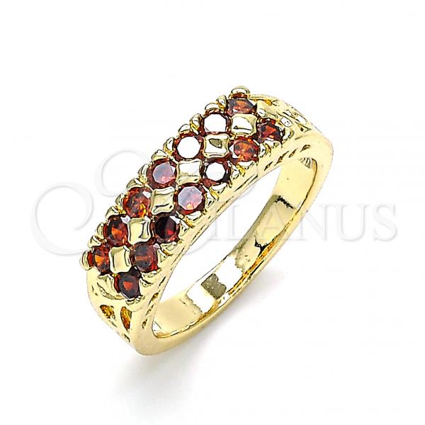 Oro Laminado Multi Stone Ring, Gold Filled Style with Garnet Cubic Zirconia, Polished, Golden Finish, 01.346.0023.2.09