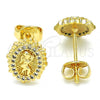 Oro Laminado Stud Earring, Gold Filled Style with White Micro Pave, Polished, Golden Finish, 02.156.0329