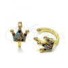 Oro Laminado Earcuff Earring, Gold Filled Style Crown Design, with Multicolor Micro Pave, Polished, Golden Finish, 02.210.0686.1