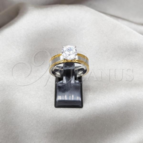 Stainless Steel Elegant Ring, with White Cubic Zirconia, Polished, Golden Finish, 01.63.0659.08