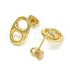 Oro Laminado Stud Earring, Gold Filled Style Puff Mariner Design, Polished, Golden Finish, 02.213.0303