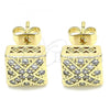 Oro Laminado Stud Earring, Gold Filled Style with White Micro Pave, Polished, Golden Finish, 02.344.0080