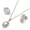 Sterling Silver Earring and Pendant Adult Set, with White Micro Pave and White Cubic Zirconia, Polished, Rhodium Finish, 10.174.0249