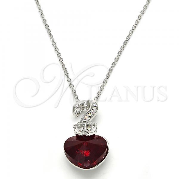Rhodium Plated Pendant Necklace, Heart Design, with Siam and Aurore Boreale Swarovski Crystals, Polished, Rhodium Finish, 04.239.0044.9.18