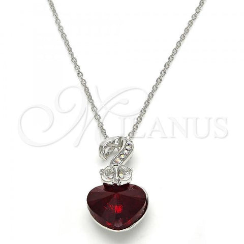 Rhodium Plated Pendant Necklace, Heart Design, with Siam and Aurore Boreale Swarovski Crystals, Polished, Rhodium Finish, 04.239.0044.9.18