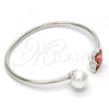 Rhodium Plated Individual Bangle, Butterfly Design, with Rose Peach Swarovski Crystals and Ivory Pearl, Polished, Rhodium Finish, 07.239.0005.5 (03 MM Thickness, One size fits all)