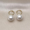 Oro Laminado Dangle Earring, Gold Filled Style Ball Design, with Ivory Mother of Pearl, Polished, Golden Finish, 02.213.0733