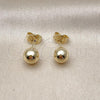 Oro Laminado Stud Earring, Gold Filled Style Ball Design, Polished, Golden Finish, 5.128.012