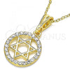 Oro Laminado Religious Pendant, Gold Filled Style Star of David Design, with White Crystal, Polished, Golden Finish, 05.380.0005
