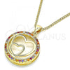 Oro Laminado Pendant Necklace, Gold Filled Style Heart Design, with Multicolor Micro Pave, Polished, Golden Finish, 04.156.0334.3.20