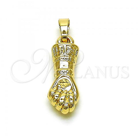 Oro Laminado Religious Pendant, Gold Filled Style Hand of God Design, Diamond Cutting Finish, Golden Finish, 5.182.018