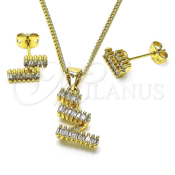 Oro Laminado Earring and Pendant Adult Set, Gold Filled Style Baguette Design, with White Cubic Zirconia, Polished, Golden Finish, 10.342.0152