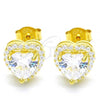Sterling Silver Stud Earring, Heart Design, with White Cubic Zirconia and White Crystal, Polished, Golden Finish, 02.286.0024.2