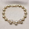 Oro Laminado Fancy Bracelet, Gold Filled Style Cherry and Ball Design, with White Cubic Zirconia and White Micro Pave, Polished, Golden Finish, 03.283.0474.1.07