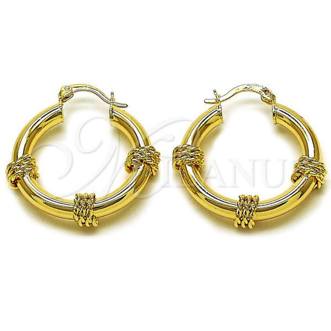 Oro Laminado Medium Hoop, Gold Filled Style Hollow and Twist Design, Polished, Golden Finish, 02.170.0530.30