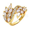 Oro Laminado Multi Stone Ring, Gold Filled Style Leaf Design, with White Cubic Zirconia, Polished, Golden Finish, 01.210.0034.07 (Size 7)