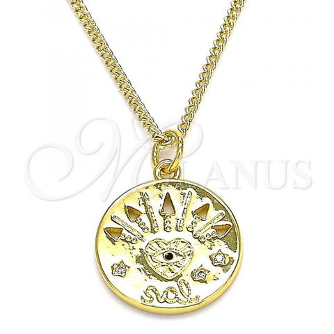 Oro Laminado Pendant Necklace, Gold Filled Style Heart and Star Design, with White and Black Micro Pave, Polished, Golden Finish, 04.362.0007.20
