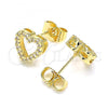 Oro Laminado Stud Earring, Gold Filled Style Heart Design, with White Micro Pave, Polished, Golden Finish, 02.156.0629