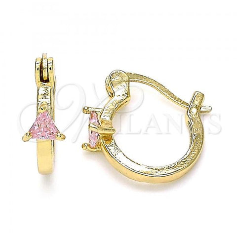 Oro Laminado Small Hoop, Gold Filled Style with Pink Cubic Zirconia, Polished, Golden Finish, 02.210.0501.2.12