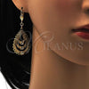 Oro Laminado Dangle Earring, Gold Filled Style Teardrop Design, with White Crystal, Polished, Golden Finish, 61.002
