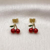 Oro Laminado Stud Earring, Gold Filled Style Cherry Design, Red Enamel Finish, Golden Finish, 02.417.0011