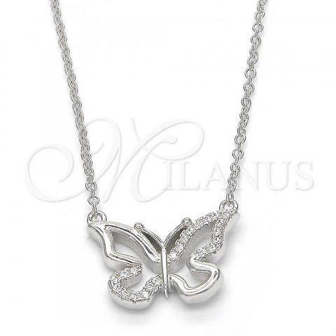 Sterling Silver Pendant Necklace, Butterfly Design, with White Cubic Zirconia, Polished, Rhodium Finish, 04.336.0046.16