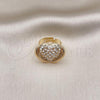 Oro Laminado Multi Stone Ring, Gold Filled Style Heart Design, with White Crystal, Polished, Golden Finish, 01.372.0004