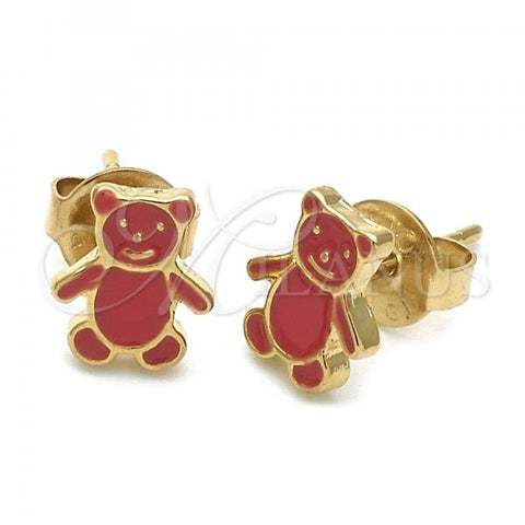 Oro Laminado Stud Earring, Gold Filled Style Teddy Bear Design, Orange Enamel Finish, Golden Finish, 02.64.0404 *PROMO*