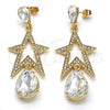 Oro Laminado Long Earring, Gold Filled Style Star and Teardrop Design, with White Crystal, Polished, Golden Finish, 02.268.0053