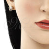 Oro Laminado Stud Earring, Gold Filled Style with Garnet and White Micro Pave, Polished, Golden Finish, 02.344.0084.1