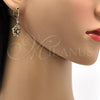Oro Laminado Long Earring, Gold Filled Style Butterfly and Flower Design, with Garnet and White Cubic Zirconia, Polished, Golden Finish, 02.206.0029
