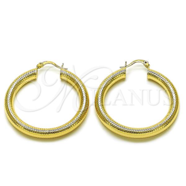 Oro Laminado Medium Hoop, Gold Filled Style Hollow Design, Diamond Cutting Finish, Golden Finish, 02.213.0767.40