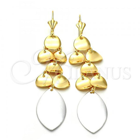 Oro Laminado Long Earring, Gold Filled Style Leaf Design, Polished, Tricolor, 77.009