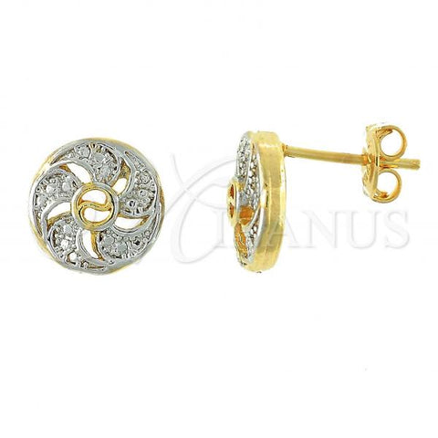 Oro Laminado Stud Earring, Gold Filled Style Flower Design, Polished, Two Tone, 02.55.0021 *PROMO*