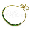 Oro Laminado Adjustable Bolo Bracelet, Gold Filled Style with Green Cubic Zirconia, Polished, Golden Finish, 03.341.0186.3.10