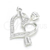 Sterling Silver Fancy Pendant, Heart Design, with White Micro Pave, Polished,, 05.398.0030