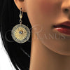Oro Laminado Dangle Earring, Gold Filled Style Filigree and Flower Design, with White Crystal, Diamond Cutting Finish, Golden Finish, 90.006
