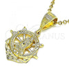 Oro Laminado Religious Pendant, Gold Filled Style Guadalupe and Anchor Design, Diamond Cutting Finish, Golden Finish, 5.187.017