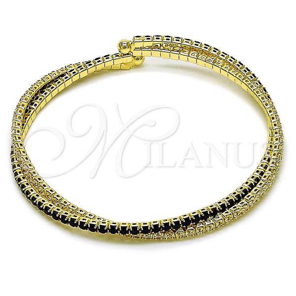 Oro Laminado Individual Bangle, Gold Filled Style with Black and White Cubic Zirconia, Polished, Golden Finish, 07.284.0003.3