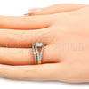 Oro Laminado Wedding Ring, Gold Filled Style Duo Design, with White Cubic Zirconia, Polished, Golden Finish, 01.284.0026.08 (Size 8)