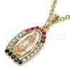 Oro Laminado Religious Pendant, Gold Filled Style Guadalupe Design, with Multicolor Crystal, Polished, Tricolor, 05.380.0048.1