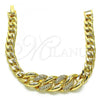 Oro Laminado Fancy Bracelet, Gold Filled Style Curb Design, with White Micro Pave, Polished, Golden Finish, 03.283.0270.07