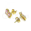 Oro Laminado Stud Earring, Gold Filled Style Bow Design, with Pink Cubic Zirconia, Polished, Golden Finish, 02.213.0361