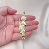 Oro Laminado Religious Pendant, Gold Filled Style San Judas Design, Diamond Cutting Finish, Golden Finish, 05.196.0007