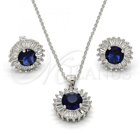 Sterling Silver Earring and Pendant Adult Set, with Sapphire Blue and White Cubic Zirconia, Polished, Rhodium Finish, 10.286.0024.1