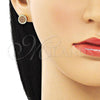Oro Laminado Stud Earring, Gold Filled Style with Garnet Micro Pave, Polished, Golden Finish, 02.344.0125.1
