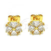 Oro Laminado Stud Earring, Gold Filled Style Flower Design, with White Cubic Zirconia, Polished, Golden Finish, 02.387.0084