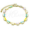 Oro Laminado Fancy Bracelet, Gold Filled Style Butterfly Design, Multicolor Enamel Finish, Golden Finish, 03.386.0010.06