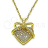 Oro Laminado Fancy Pendant, Gold Filled Style Heart Design, with White Micro Pave, Polished, Golden Finish, 05.381.0011